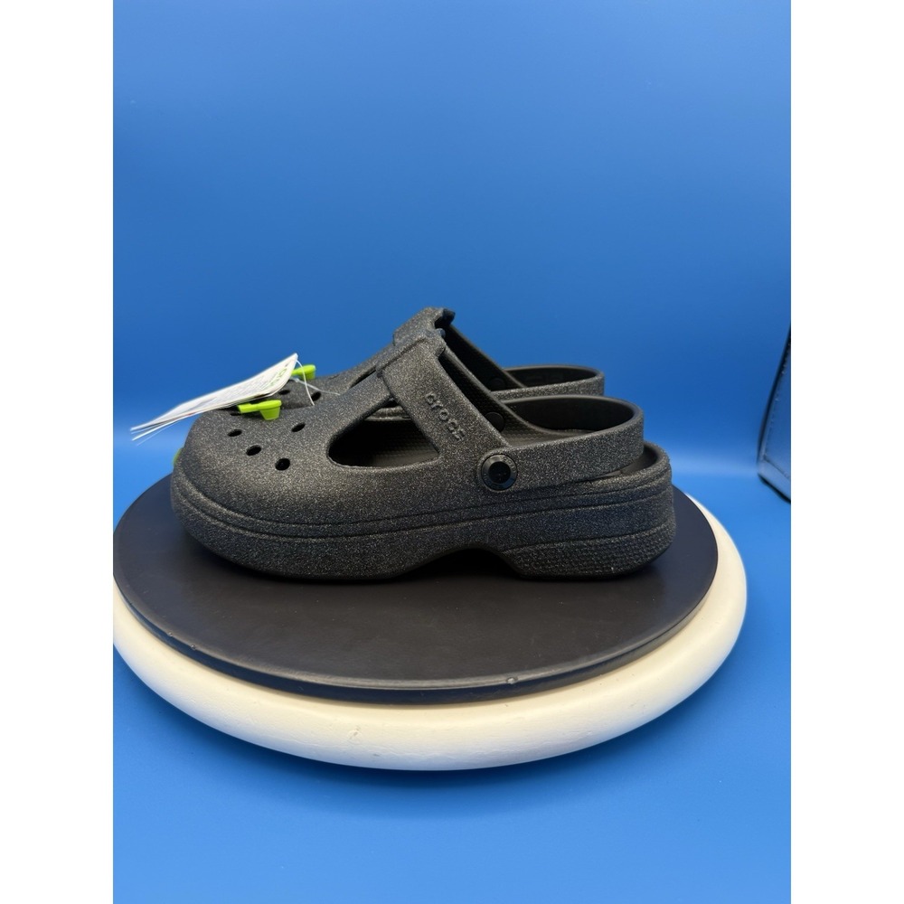 CROCS Kids Classic Black Glitter Mary Jane Clogs Size Junior 4 Slip On Sandals‎ - Picture 2 of 8